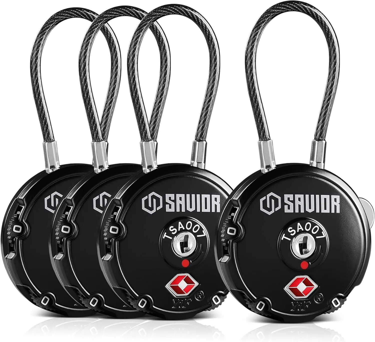 Savior Equipment Quality TSA-Approved 3-Digit Combination Cable Travel Luggage Locks for Rifle Bag Firearm Gun Case Accessories Ammo Boxes Outdoor Storage, Obsidian Black, 4-Pack