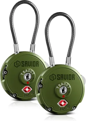 Savior Equipment Quality TSA-Approved 3-Digit Combination Cable Travel Luggage Locks for Rifle Bag Firearm Gun Case Accessories Ammo Boxes Outdoor Storage, Olive Drab Green, 2-Pack