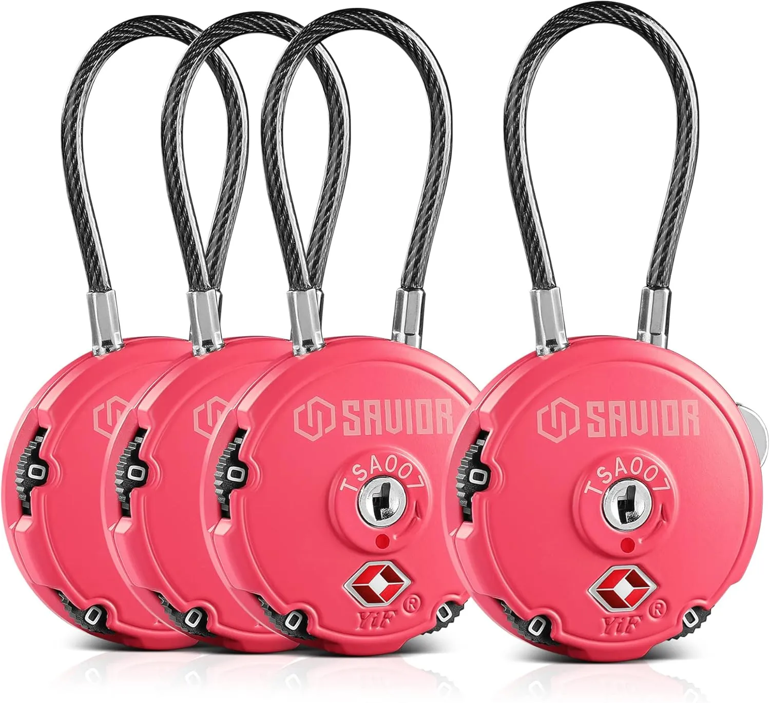 Savior Equipment Quality TSA-Approved 3-Digit Combination Cable Travel Luggage Locks for Rifle Bag Firearm Gun Case Accessories Ammo Boxes Outdoor Storage, Poison Pink, 4-Pack