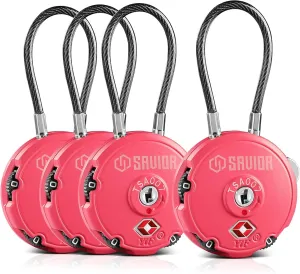 Savior Equipment Quality TSA-Approved 3-Digit Combination Cable Travel Luggage Locks for Rifle Bag Firearm Gun Case Accessories Ammo Boxes Outdoor Storage, Poison Pink, 4-Pack