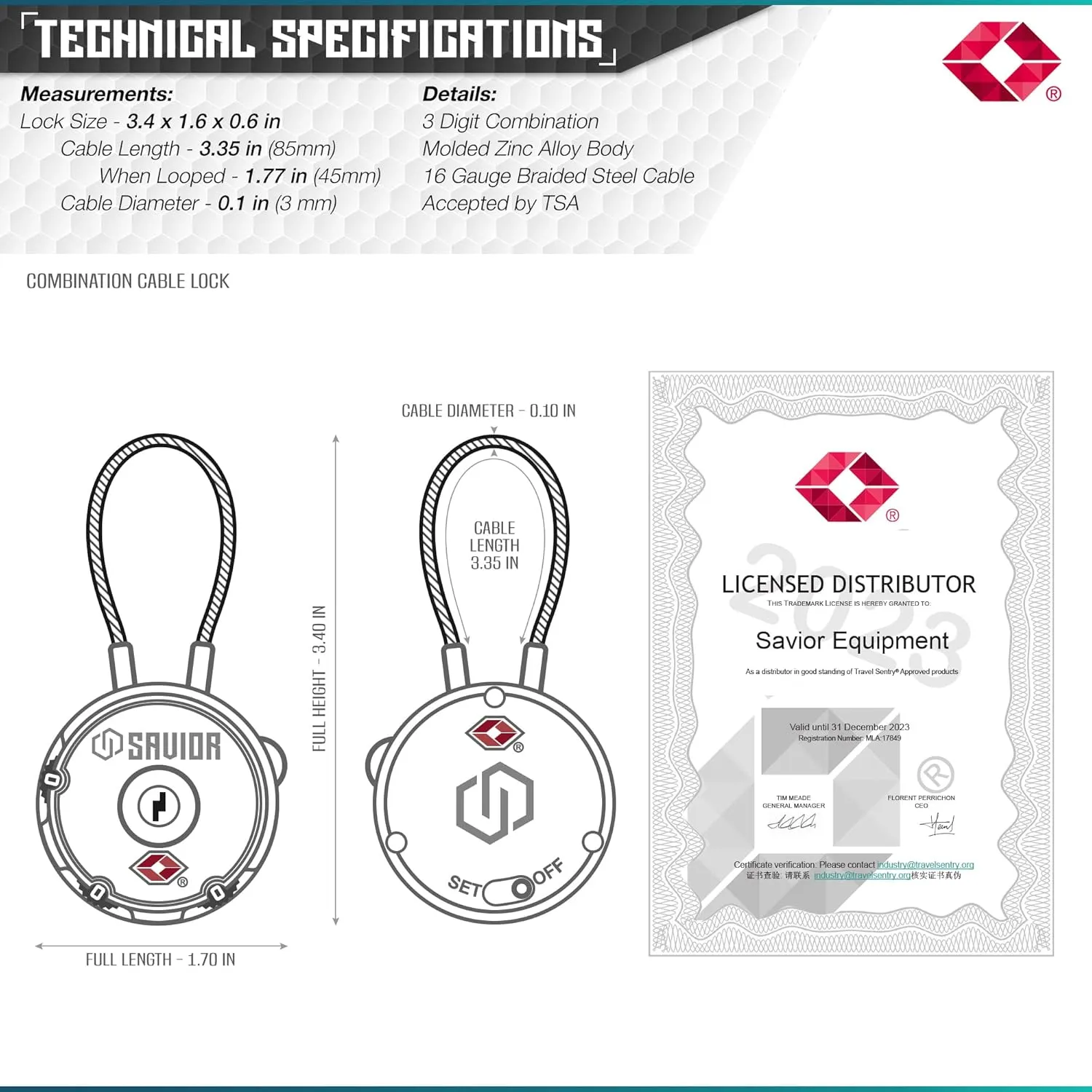 Savior Equipment Quality TSA-Approved 3-Digit Combination Cable Travel Luggage Locks for Rifle Bag Firearm Gun Case Accessories Ammo Boxes Outdoor Storage, Savior Teal, 2-Pack