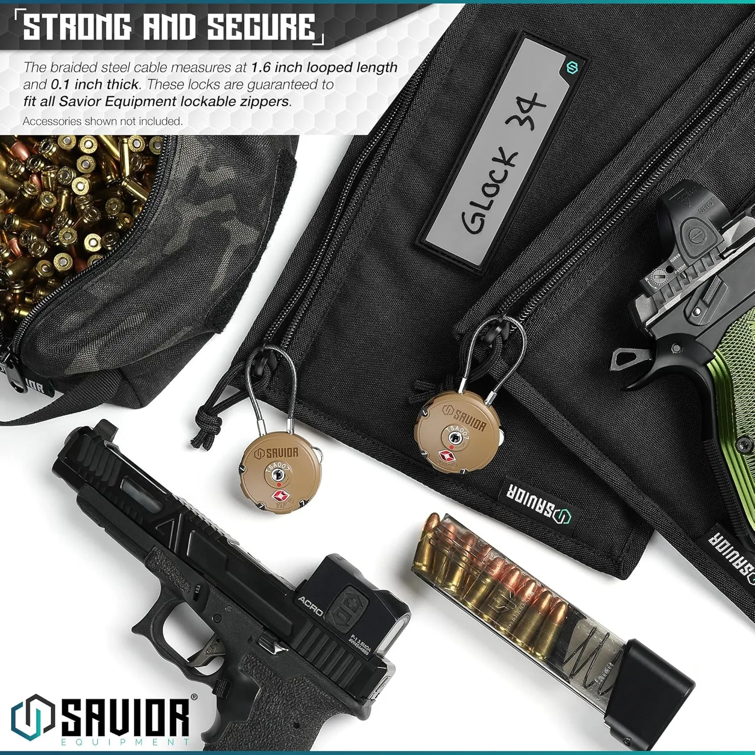Savior Equipment Quality TSA-Approved 3-Digit Combination Cable Travel Luggage Locks for Rifle Bag Firearm Gun Case Accessories Ammo Boxes Outdoor Storage, Savior Teal, 2-Pack