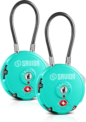 Savior Equipment Quality TSA-Approved 3-Digit Combination Cable Travel Luggage Locks for Rifle Bag Firearm Gun Case Accessories Ammo Boxes Outdoor Storage, Savior Teal, 2-Pack