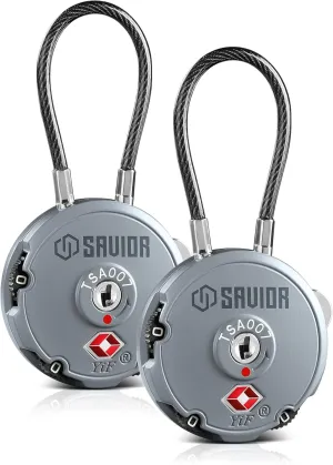 Savior Equipment Quality TSA-Approved 3-Digit Combination Cable Travel Luggage Locks for Rifle Bag Firearm Gun Case Accessories Ammo Boxes Outdoor Storage, SW Gray, 2-Pack