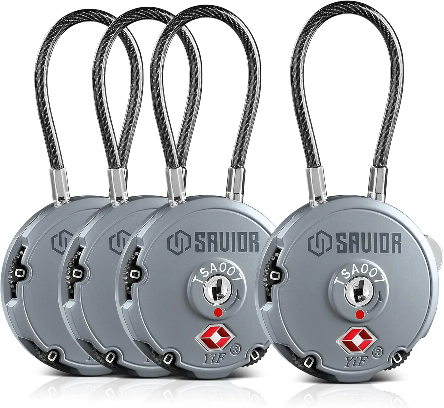 Savior Equipment Quality TSA-Approved 3-Digit Combination Cable Travel Luggage Locks for Rifle Bag Firearm Gun Case Accessories Ammo Boxes Outdoor Storage, SW Gray, 4-Pack