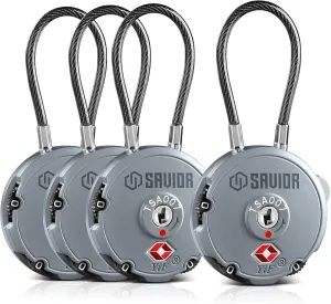 Savior Equipment Quality TSA-Approved 3-Digit Combination Cable Travel Luggage Locks for Rifle Bag Firearm Gun Case Accessories Ammo Boxes Outdoor Storage, SW Gray, 4-Pack