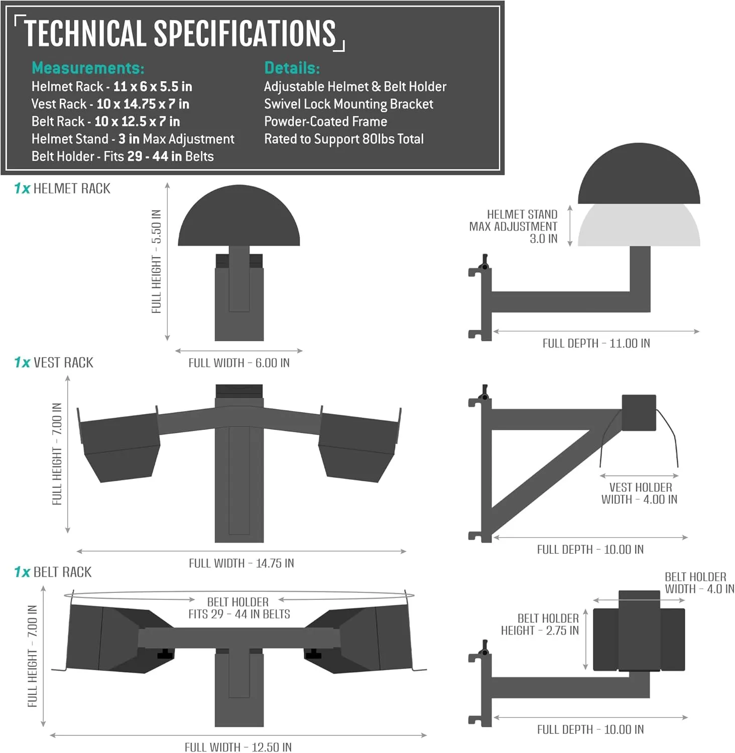 Savior Equipment Wall Rack System H.A.B Attachment Tactical Gear Wall Mount Organizer, Military Helmet Vest Belt Display Rack Plate Carrier Hanger, Heavy-Duty Steel Construction Hold Up to 80 lbs
