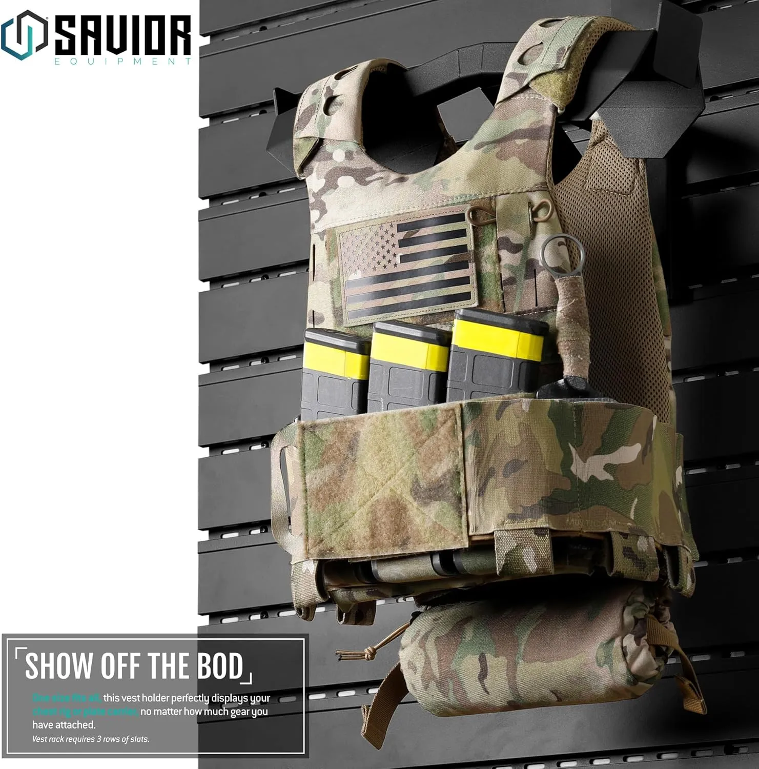 Savior Equipment Wall Rack System H.A.B Attachment Tactical Gear Wall Mount Organizer, Military Helmet Vest Belt Display Rack Plate Carrier Hanger, Heavy-Duty Steel Construction Hold Up to 80 lbs