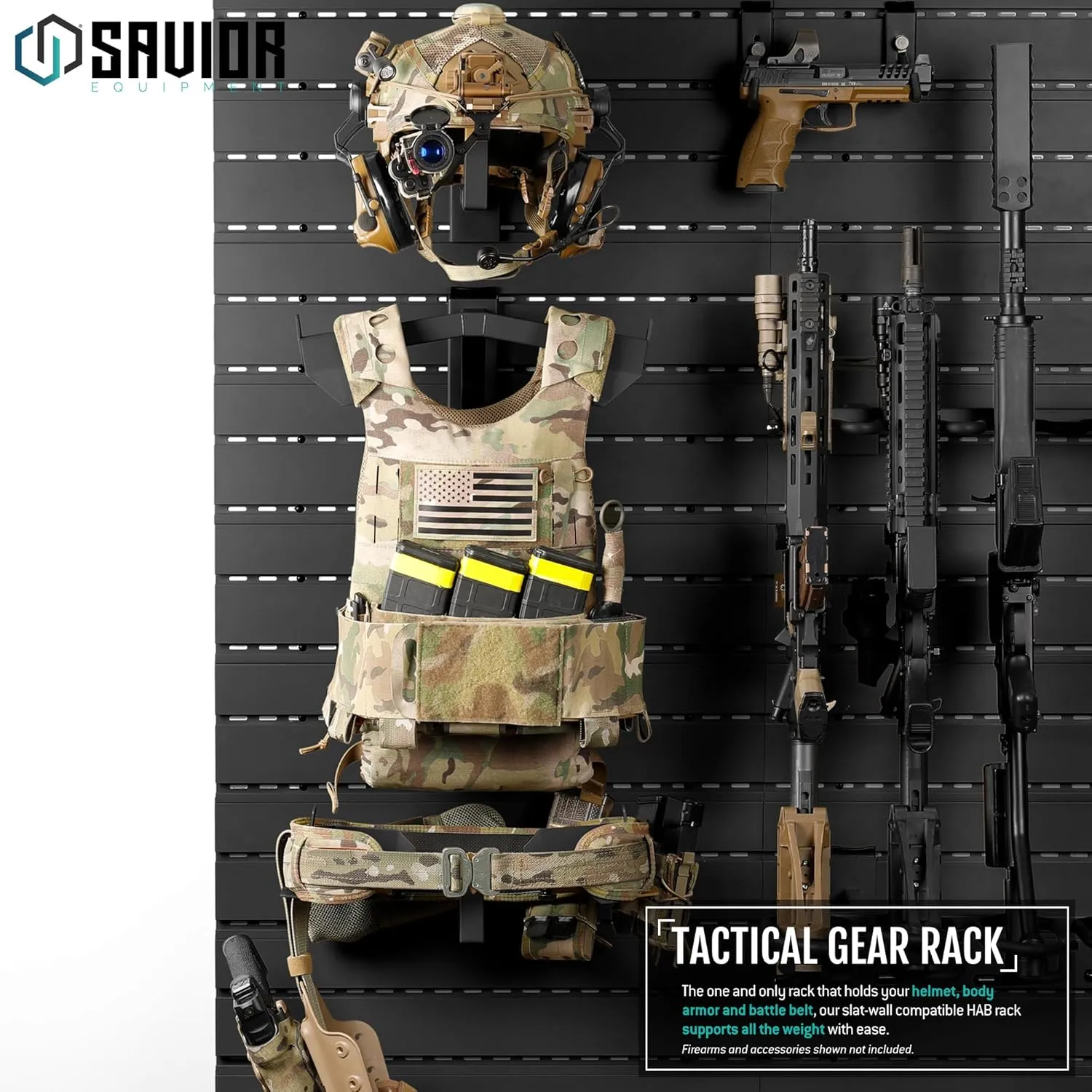 Savior Equipment Wall Rack System H.A.B Attachment Tactical Gear Wall Mount Organizer, Military Helmet Vest Belt Display Rack Plate Carrier Hanger, Heavy-Duty Steel Construction Hold Up to 80 lbs