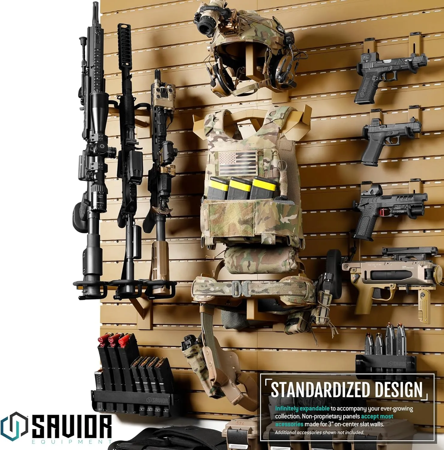Savior Equipment Wall Rack System Tactical Helmet Attachment Gear Wall Mount Display Rack Organizer Hanger, Adjustable Height, Heavy-Duty Steel Construction Hold Up to 20 lbs