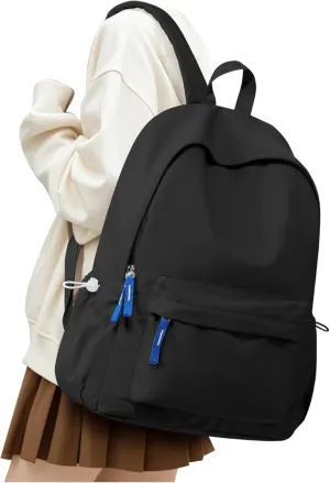 School Backpack for Teen Girls Black Simple School Book Bag Waterproof High School Backpack for Boys Middle Student Bookbag College Backpack for Women Men Casual Daypack Travel Aesthetic Backpacks