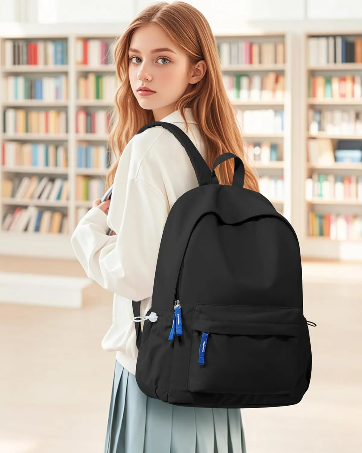 School Backpack for Teen Girls Black Simple School Book Bag Waterproof High School Backpack for Boys Middle Student Bookbag College Backpack for Women Men Casual Daypack Travel Aesthetic Backpacks