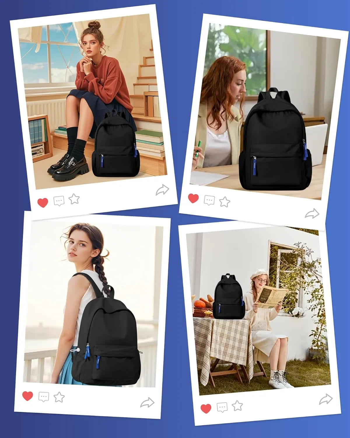 School Backpack for Teen Girls Black Simple School Book Bag Waterproof High School Backpack for Boys Middle Student Bookbag College Backpack for Women Men Casual Daypack Travel Aesthetic Backpacks