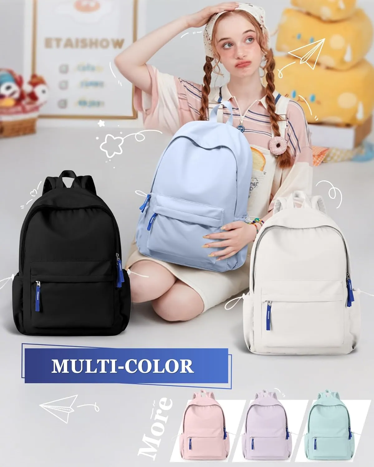 School Backpack for Teen Girls Black Simple School Book Bag Waterproof High School Backpack for Boys Middle Student Bookbag College Backpack for Women Men Casual Daypack Travel Aesthetic Backpacks
