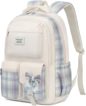 Schoolbag for Teen Girls, Cute Book Bag Backpack with 17.3in Laptop Compartment for Big Student Women College Mochilas Escolares para Niñas (Beige)