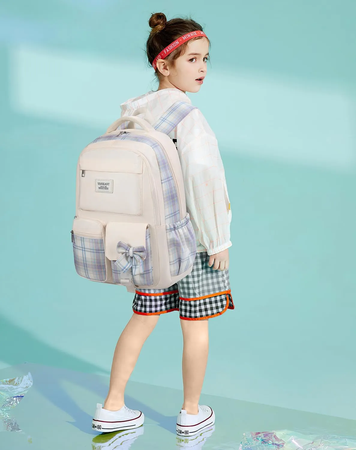 Schoolbag for Teen Girls, Cute Book Bag Backpack with 17.3in Laptop Compartment for Big Student Women College Mochilas Escolares para Niñas (Beige)