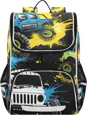 Schoolbag Large Bookbag Monster Trucks Splatter Backpacks Laptop Backpack for Kindergarten Elementry Middle School Student College Adult Backpack
