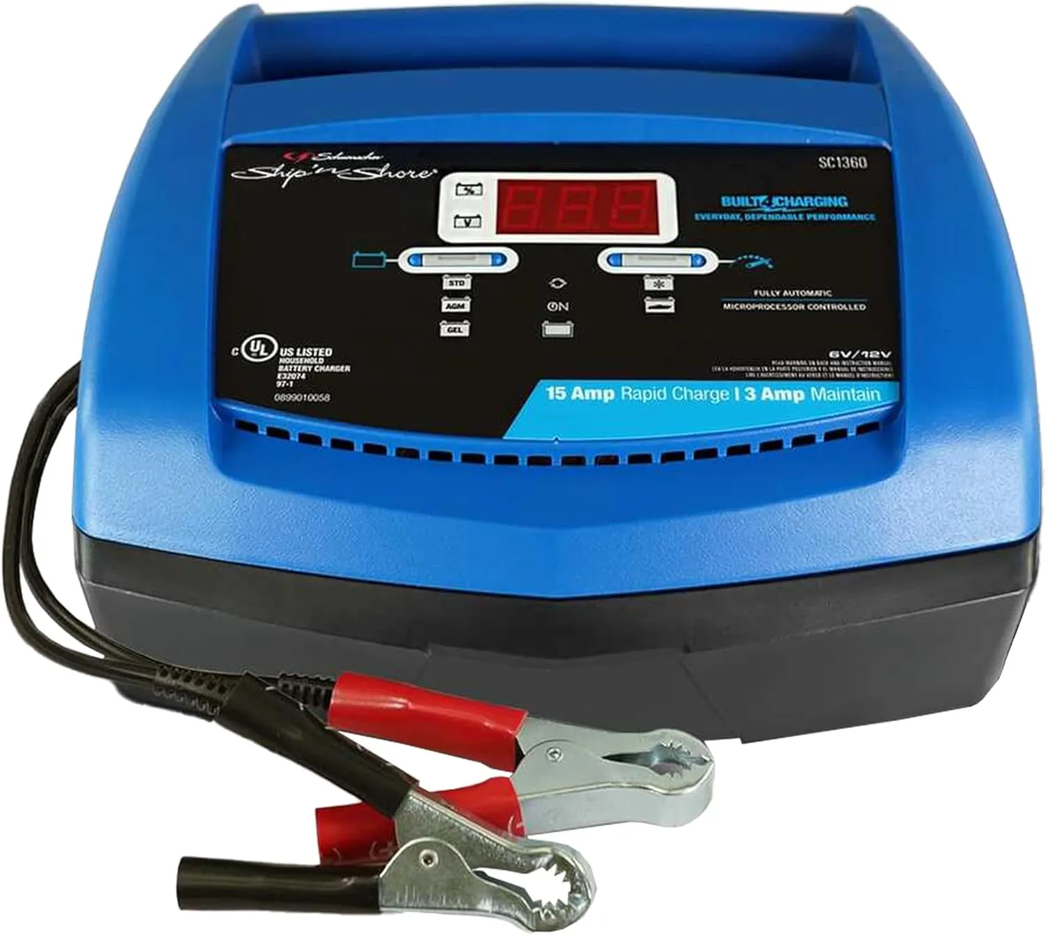 Schumacher Electric Ship 'n Shore Rapid Battery Charger and Maintainer, SC1360, 4-in-1, Fully Automatic, Battery Tester, 15 Amps, 6 Volt, 12 Volt, for Car, SUV, Truck, RV, and Marine Batteries
