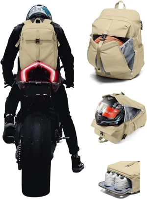 SEAFEW Helmet Backpack for Motorcycle, Travel Backpack for Men Women,Carry on Backpack Flight Approved,Casual Daypacks Cabin Bagage,Hiking Backpack Lightweight Rucksack Khaki