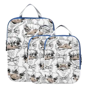 Seamless Funny Ostriches Friends in a Bow Ties Texture 3 Set Packing Cubes, Waterproof Check Oxford cloth Organizers, Travel Packing Toiletry Storage Bag