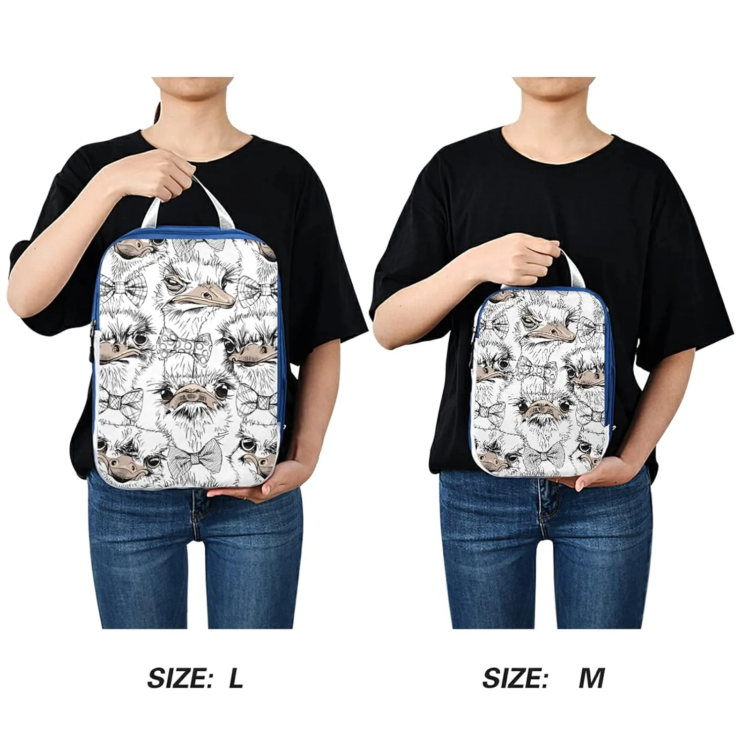Seamless Funny Ostriches Friends in a Bow Ties Texture 3 Set Packing Cubes, Waterproof Check Oxford cloth Organizers, Travel Packing Toiletry Storage Bag