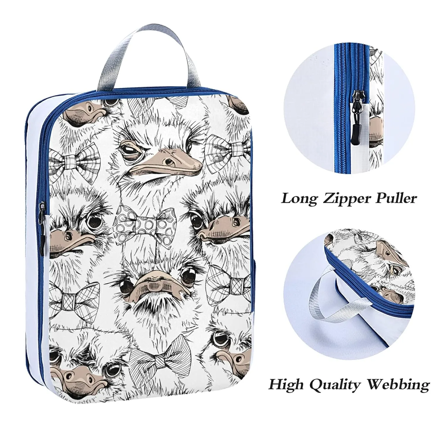 Seamless Funny Ostriches Friends in a Bow Ties Texture 3 Set Packing Cubes, Waterproof Check Oxford cloth Organizers, Travel Packing Toiletry Storage Bag