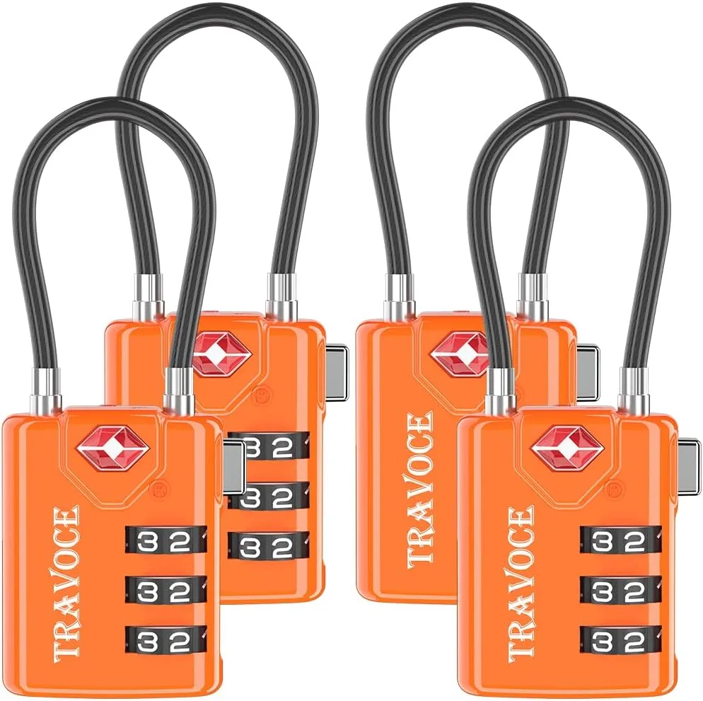 Search Alert TSA Approved Travel Combination Luggage Cable Locks for Suitcase, Gym Locker,Toolbox,Backpack 1,2,4,6 &10 pk