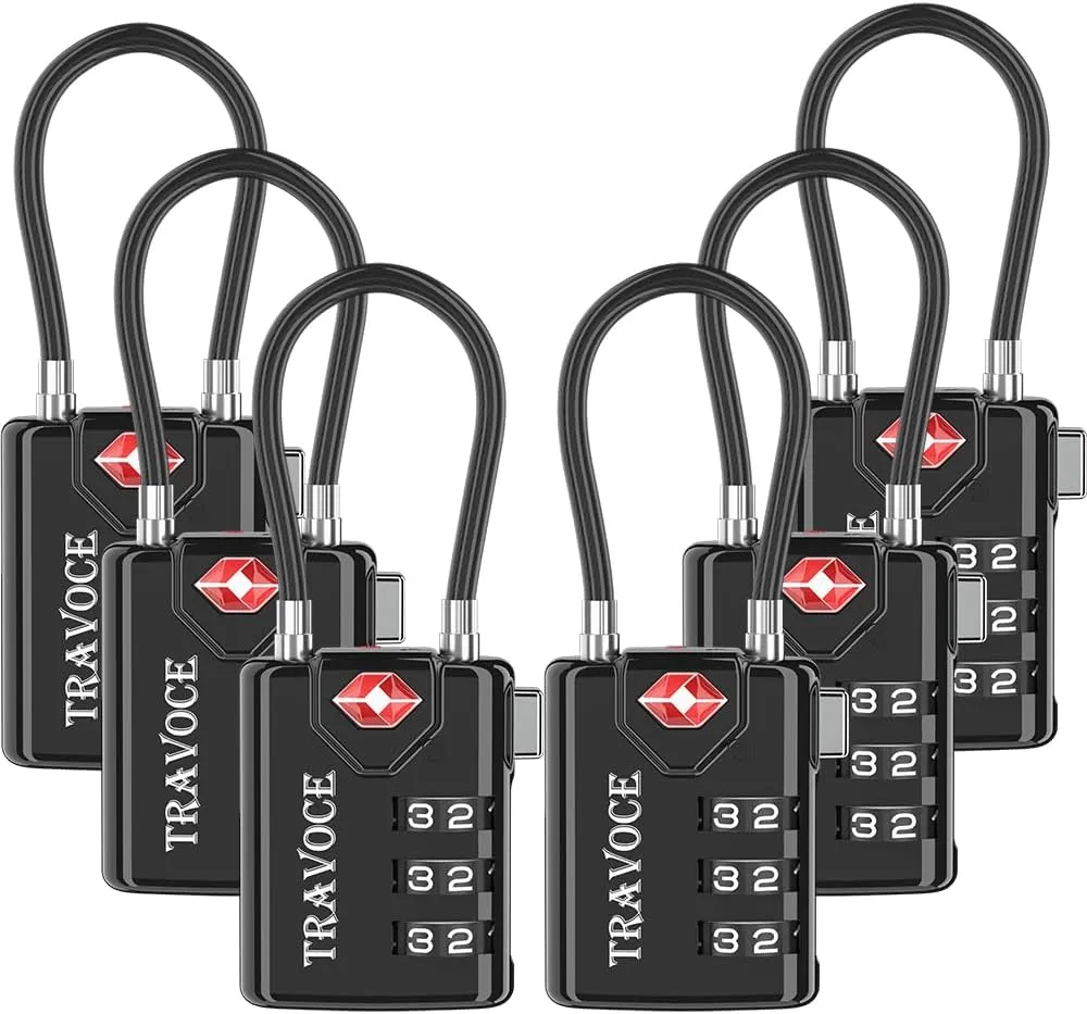 Search Alert TSA Approved Travel Combination Luggage Cable Locks for Suitcase, Gym Locker,Toolbox,Backpack 1,2,4,6 &10 pk