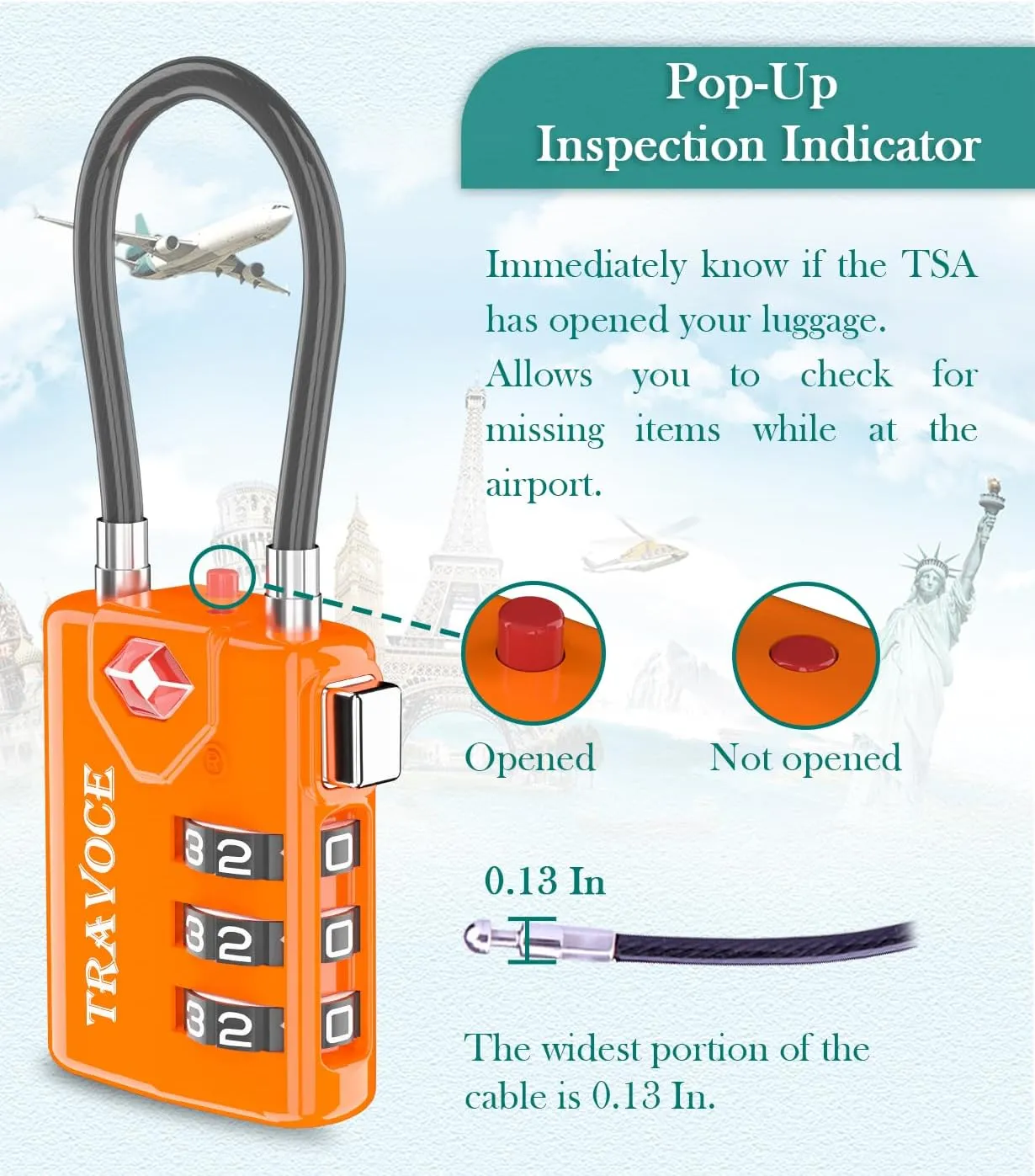 Search Alert TSA Approved Travel Combination Luggage Cable Locks for Suitcase, Gym Locker,Toolbox,Backpack 1,2,4,6 &10 pk