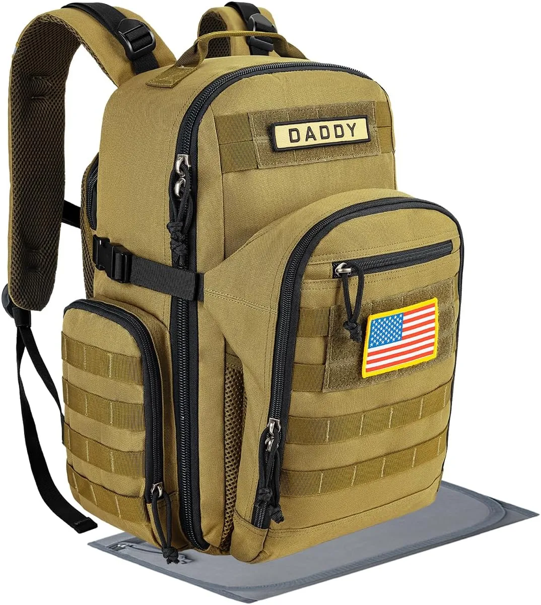SHARKMOUTH Military Diaper Bag for Dad: Tactical Baby Backpack with Insulated Changing Pad for Outdoor Dads - MOLLE Webbing & 900D Polyester for Camping Hiking Travel