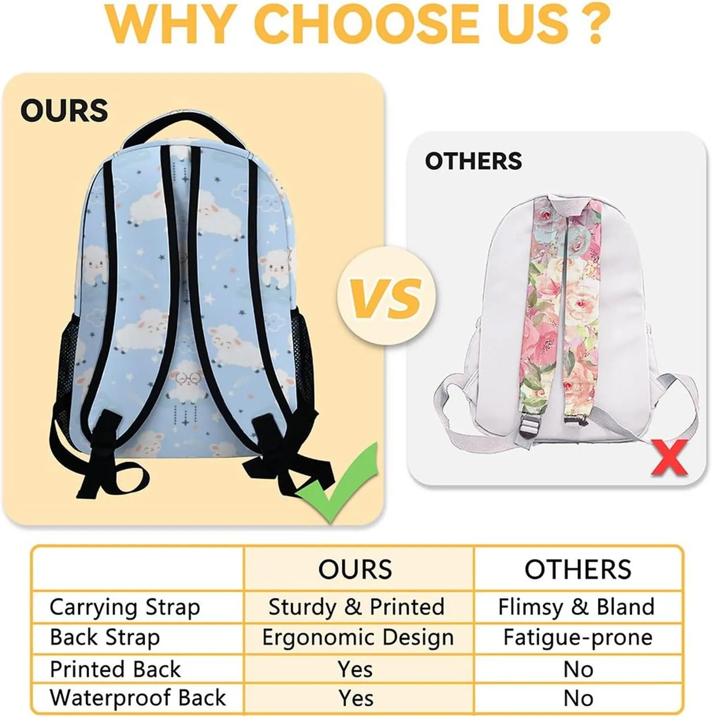 Sheep School Backpack for Girls, Boys - 16 Inches Blue Backpacks for Teens - Carry Cute Bookbag for Middle School