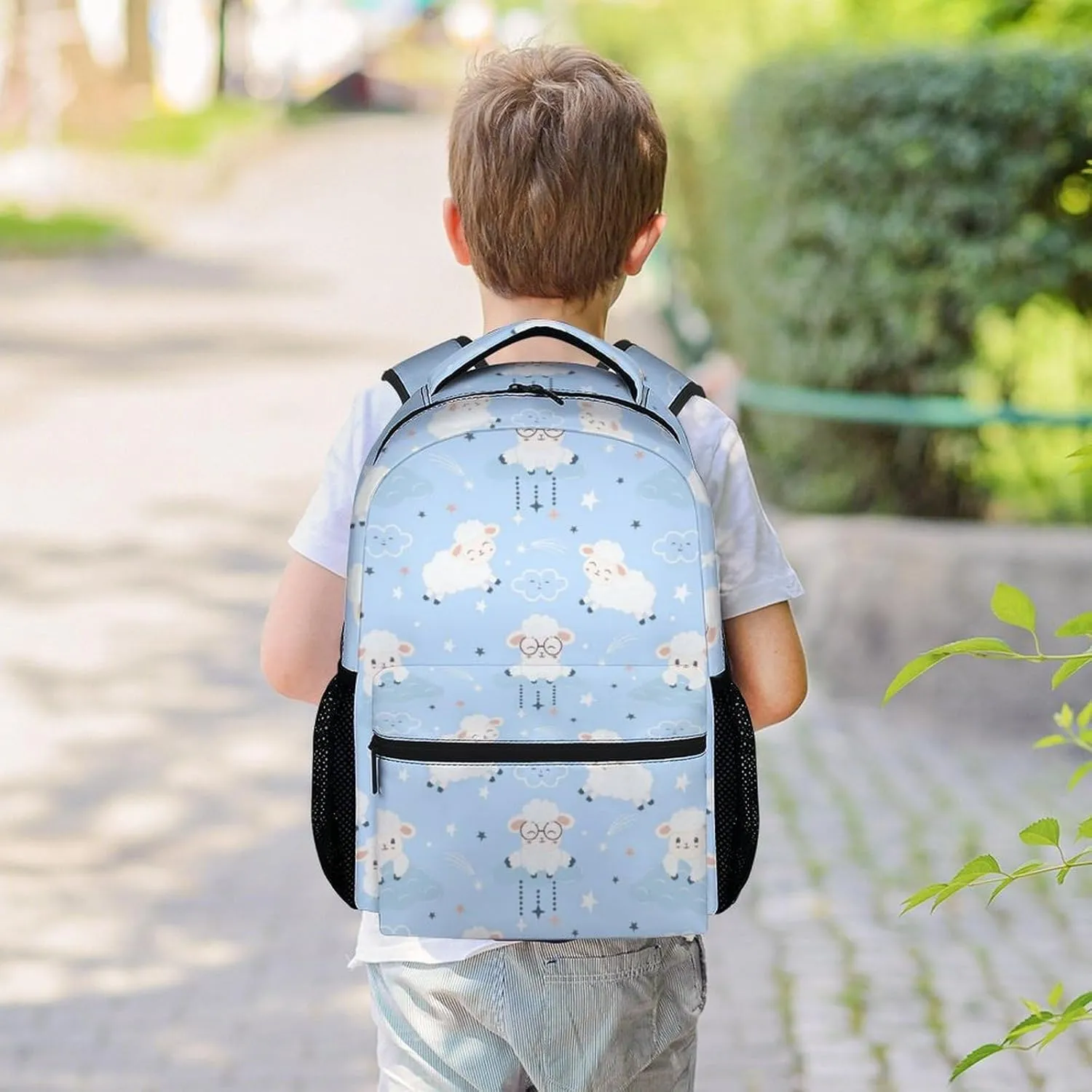 Sheep School Backpack for Girls, Boys - 16 Inches Blue Backpacks for Teens - Carry Cute Bookbag for Middle School