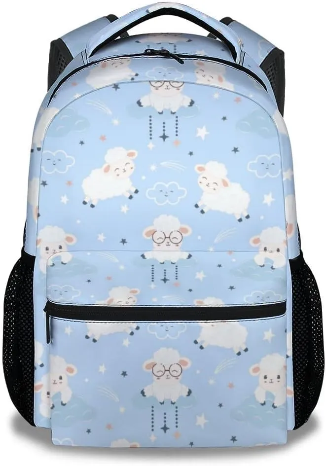 Sheep School Backpack for Girls, Boys - 16 Inches Blue Backpacks for Teens - Carry Cute Bookbag for Middle School