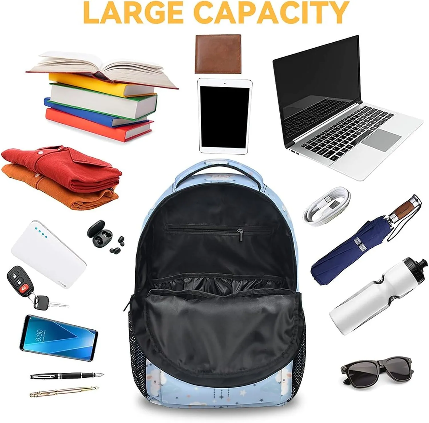 Sheep School Backpack for Girls, Boys - 16 Inches Blue Backpacks for Teens - Carry Cute Bookbag for Middle School