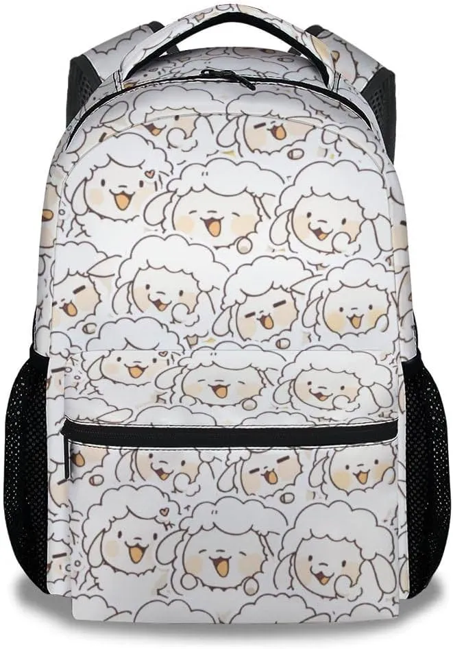 Sheep School Backpack for Girls, Boys - 16 Inches White Backpacks for Kids - Carry Funny Bookbag for Elementary
