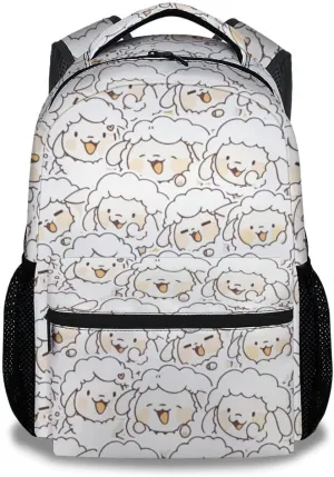 Sheep School Backpack for Girls, Boys - 16 Inches White Backpacks for Kids - Carry Funny Bookbag for Elementary