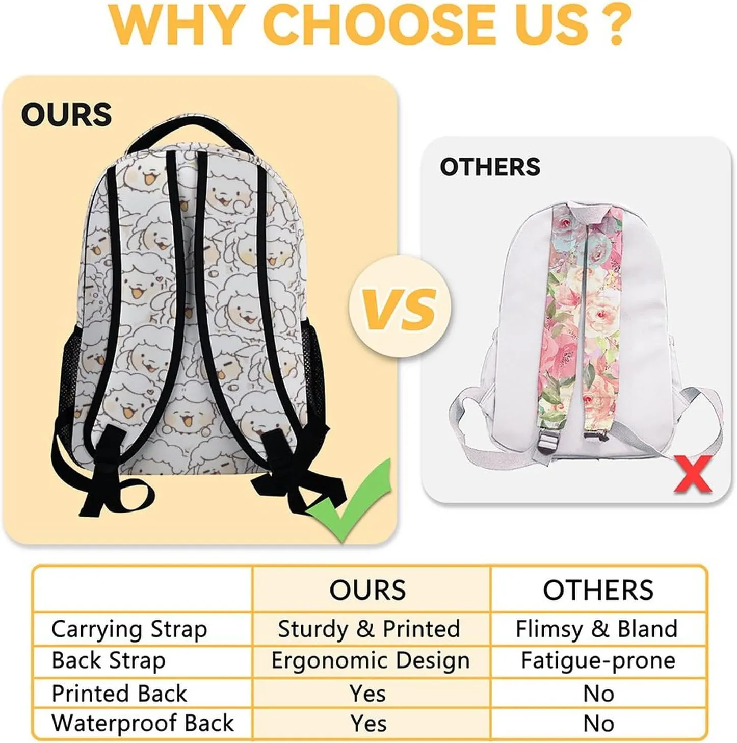 Sheep School Backpack for Girls, Boys - 16 Inches White Backpacks for Kids - Carry Funny Bookbag for Elementary