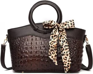 Shoulder Purse Crocodile Pattern Crossbody Leather Tote Purse with Leopard Scarf Women's Handbags Desinger