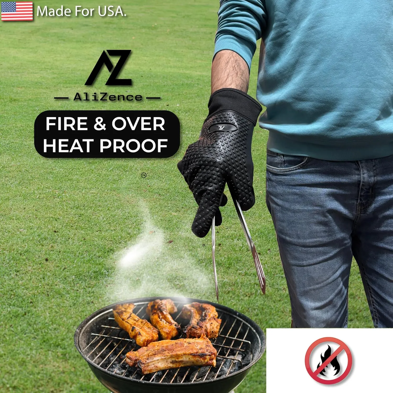 Silicone Smoker Oven Gloves & BBQ Set – Extreme Heat Resistant, Waterproof Oven Mitts, Mini Gloves, Hot Pads & Pot Holders for Cooking, Grilling, Baking & Fireworks, Extra Soft, Pack of 6. (Black)