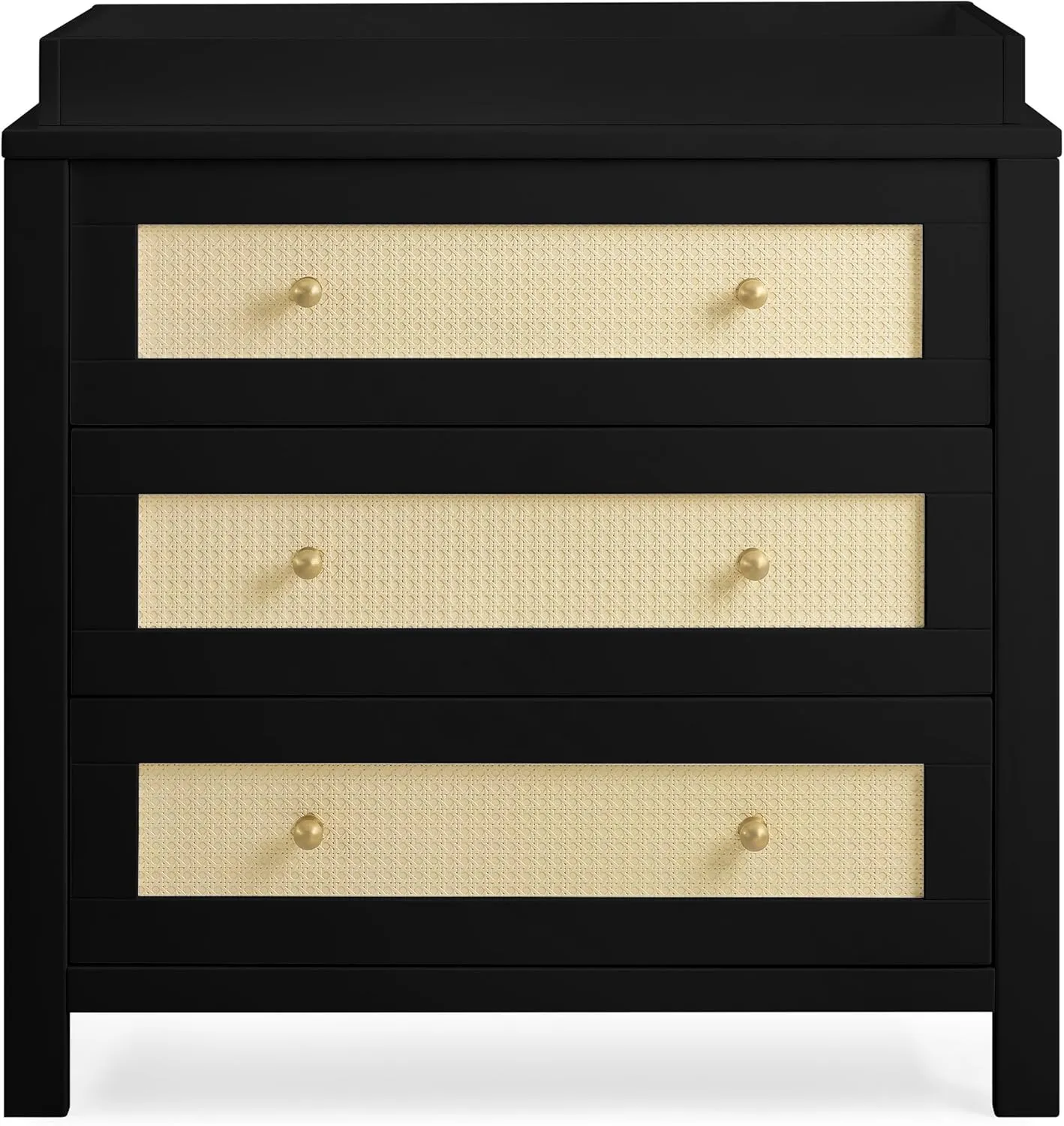 Simmons Kids Theo 3 Drawer Dresser with Changing Top and Interlocking Drawers, Black/Textured Almond