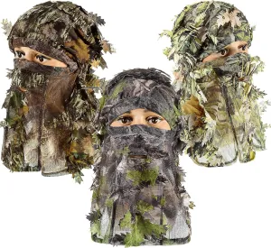Sintege 3 Pieces 3D Camo Hunting Face Mask Camouflage Leafy Hat Ghillie Face Covering Full Cover Camo Headwear Turkey Hunting Gear Accessories