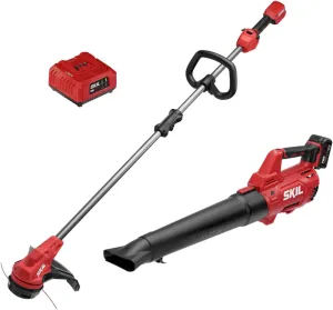 SKIL CB7542B-10 PWR CORE 20 Brushless 13" String Trimmer and 400 CFM Leaf Blower Kit, Includes 4.0Ah Battery and Charger
