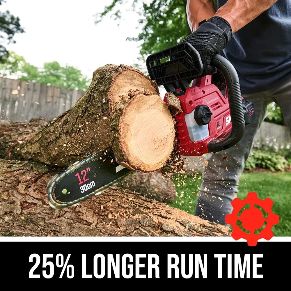 SKIL PWR CORE 20 Brushless 20V 12'' Handheld Lightweight Chainsaw Kit with Tool-free Chain Tension & Auto Lubrication, Includes 4.0Ah Battery and Charger-CS4562B-10