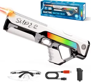 Skirfy Electric Water Gun with Light,Automatic Reload Squirt Gun for Adults&Kids,Auto Suction Gun with Modular Battery,Summer Gun Pool Beach Outdoor Party Toys for Kids Ages 8-12