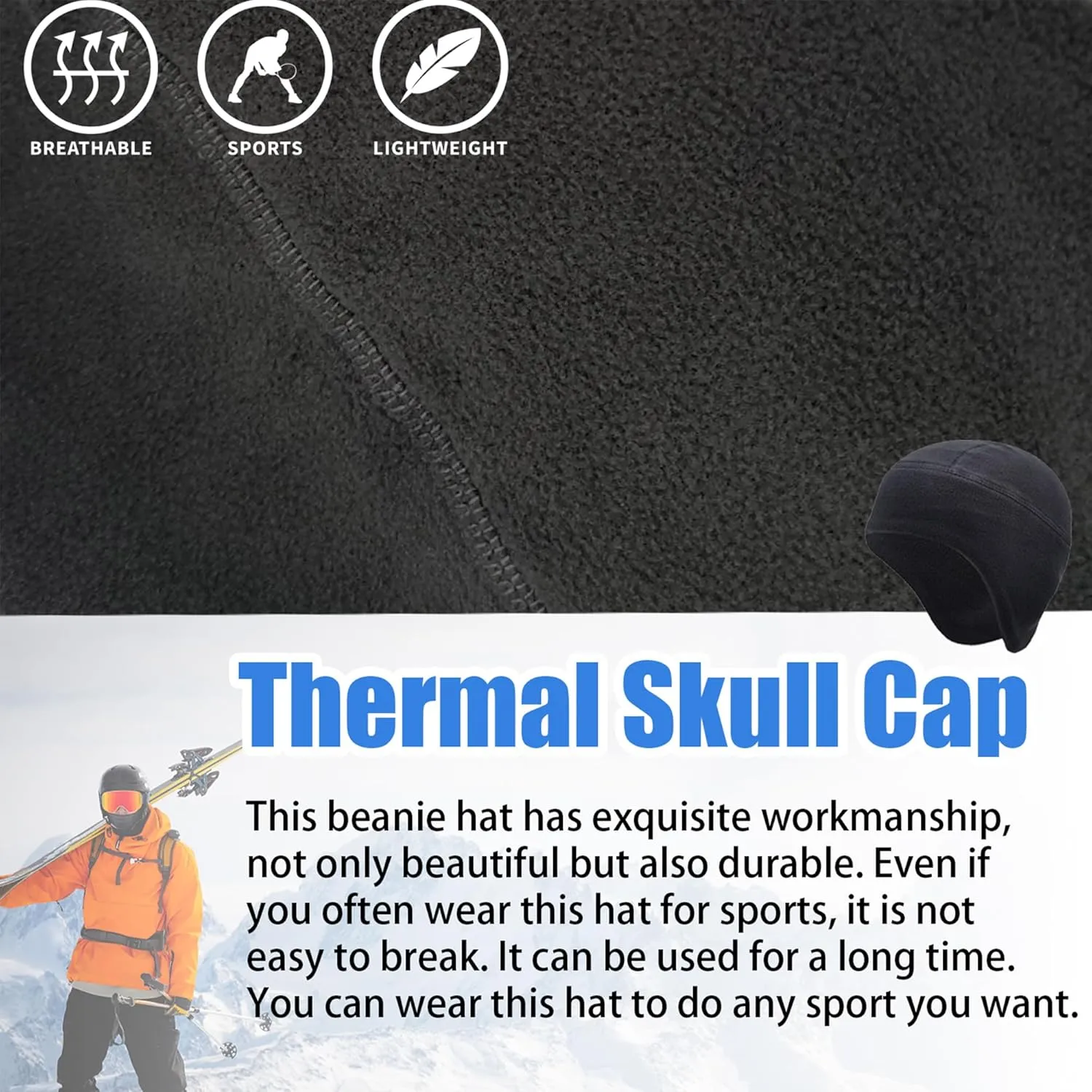 Skull Cap Helmet Liner for Men Women Thermal Lightweight Beanies Moisture Wicking