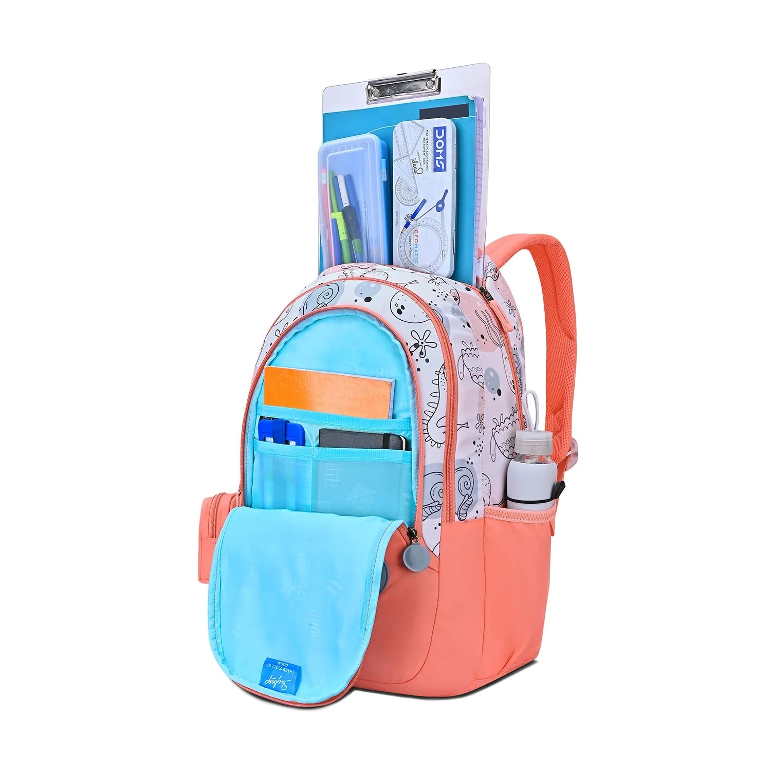 SKYBAGS|Ruby |Pink|School Bag for kids| School Bag for girl|3 Compartments|2 side bottle pockets|22 Litres|Soft Feel Fabric