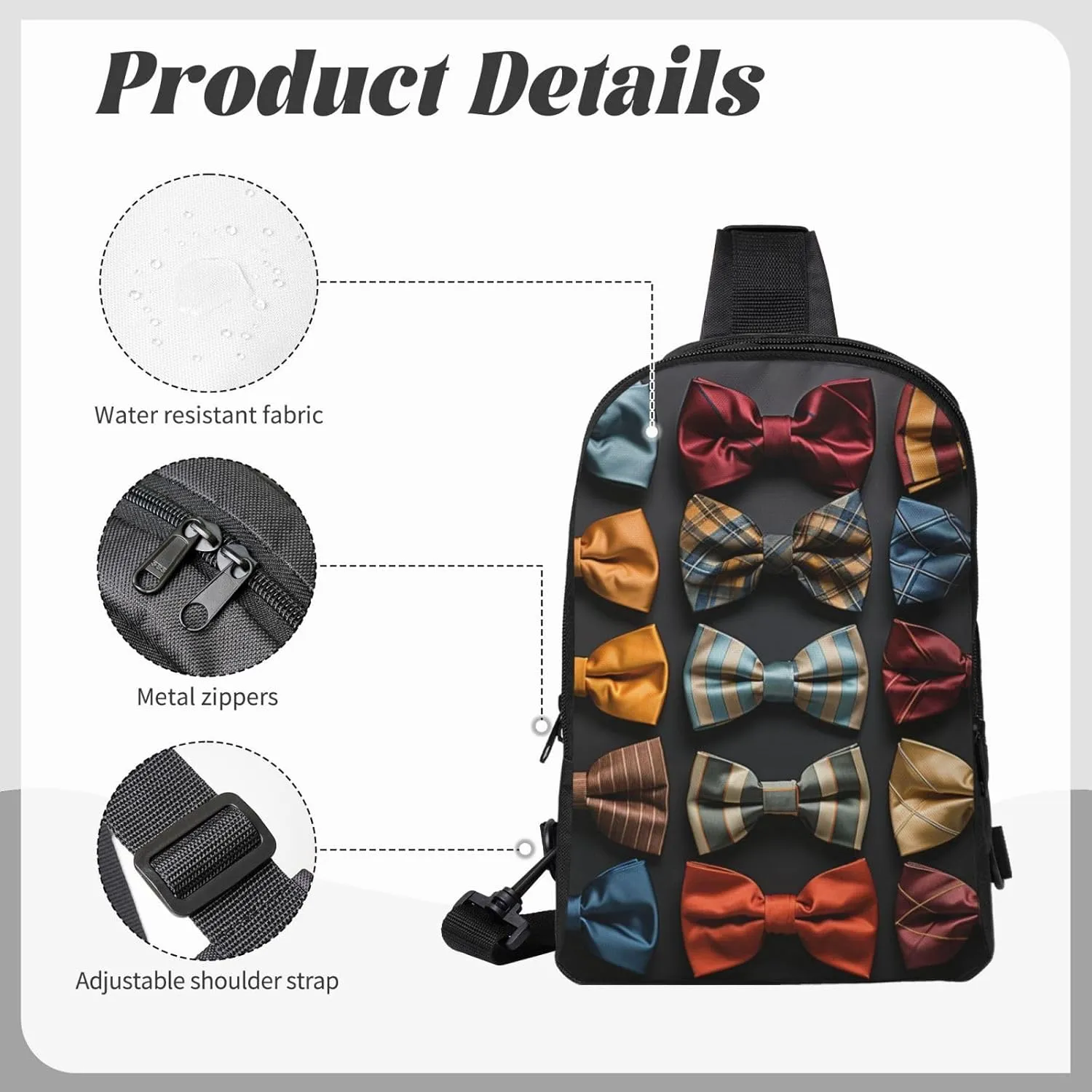 Sling Backpack Crossbody Sling Bag for Men Women Cross Chest Bag Bow Tie Shoulder Bag Travel Hiking Daypack
