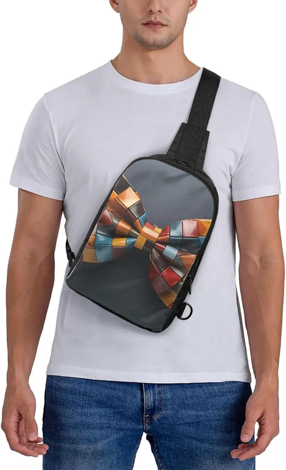 Sling Backpack Crossbody Sling Bag for Men Women Cross Chest Bag Colorful Bow Tie Shoulder Bag Travel Hiking Daypack