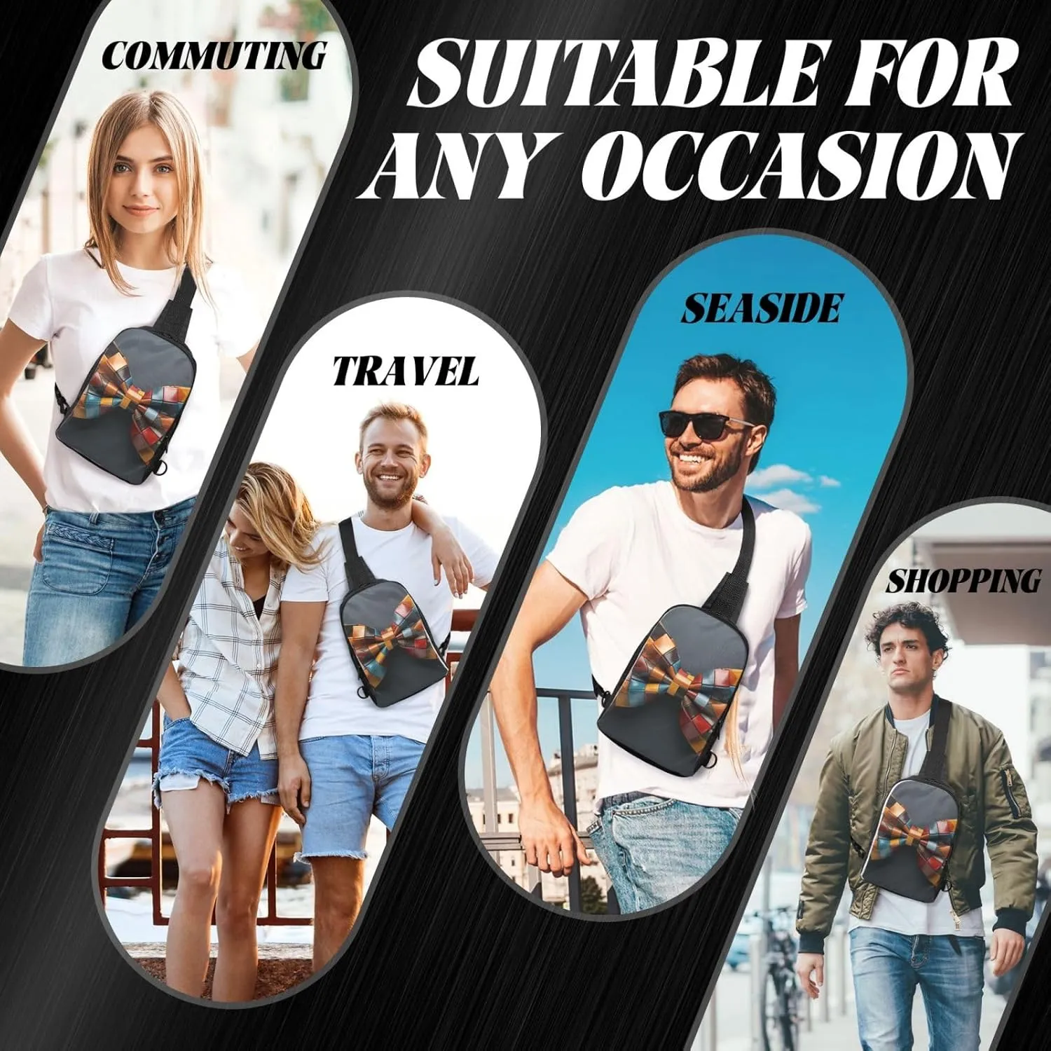 Sling Backpack Crossbody Sling Bag for Men Women Cross Chest Bag Colorful Bow Tie Shoulder Bag Travel Hiking Daypack