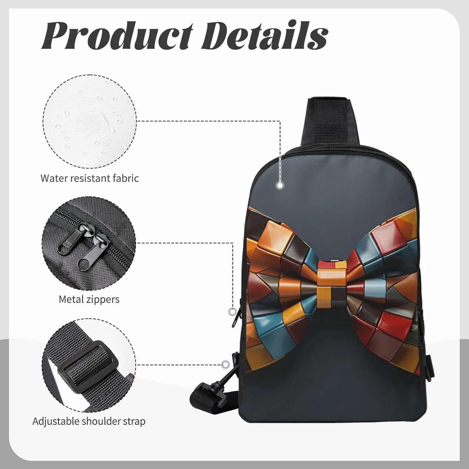Sling Backpack Crossbody Sling Bag for Men Women Cross Chest Bag Colorful Bow Tie Shoulder Bag Travel Hiking Daypack